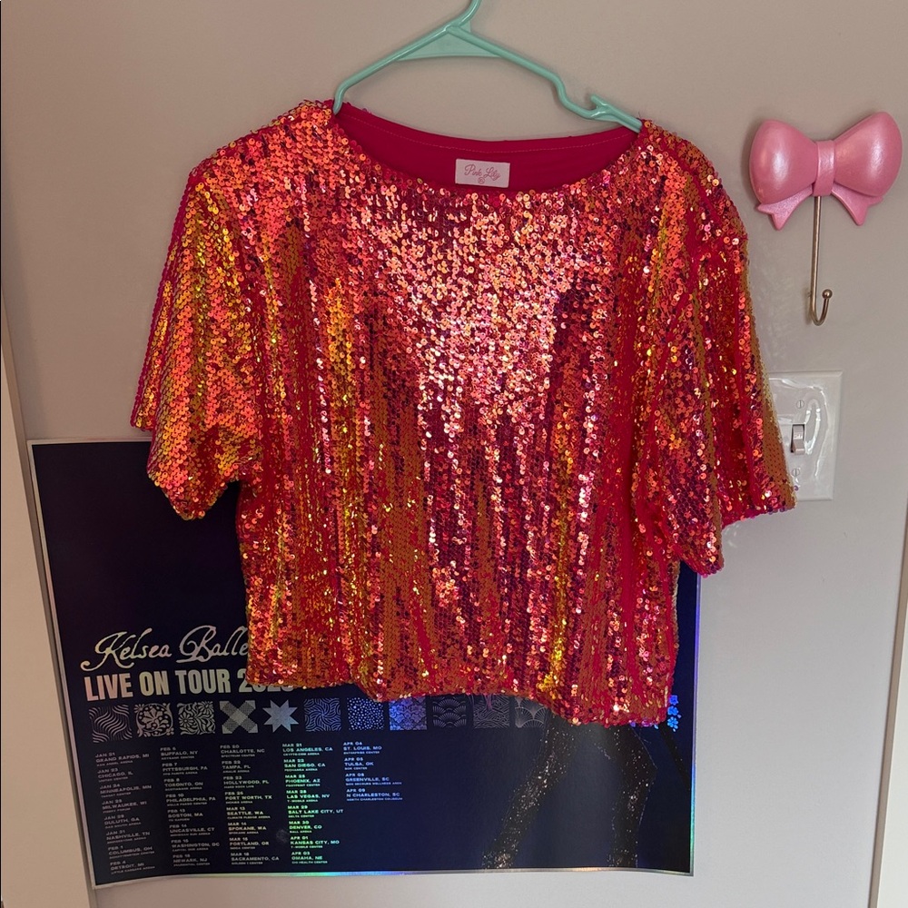 Pink lily bright pink sequin shirt